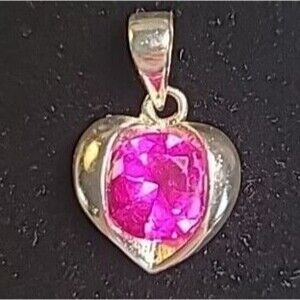Vintage 925 Sterling Silver Heart Charm Pink  Gemstone Necklace Pendant